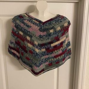 Handmade Women Multicolor Crocheted Poncho S
